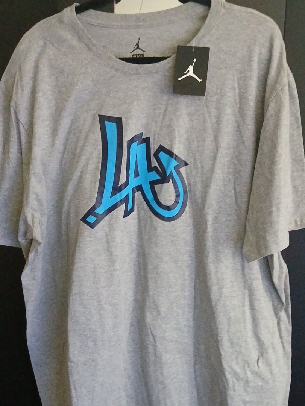 Jordan Gray Short Sleeve Tee with Blue LA Graphic